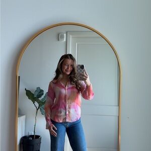 Zara Pink and Orange Button Down Shirt